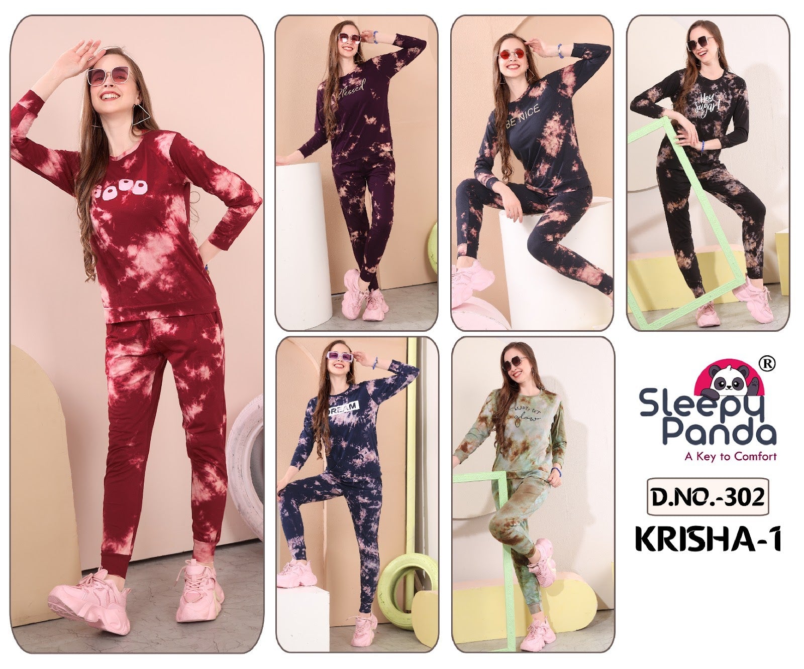 Tie Dye 302 Krisha Sleepy Panda Cotton Full Sleeve Night Suits Wholesaler India