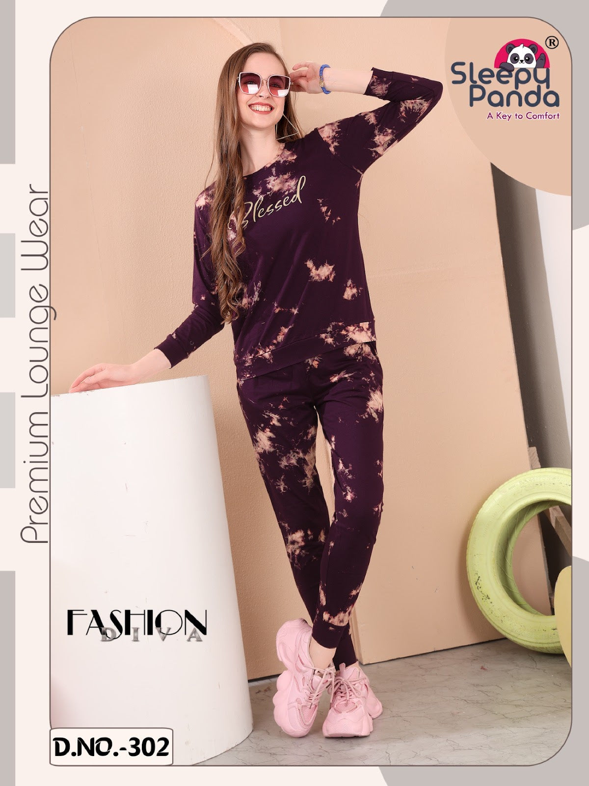 Tie Dye 302 Krisha Sleepy Panda Cotton Full Sleeve Night Suits Wholesaler India