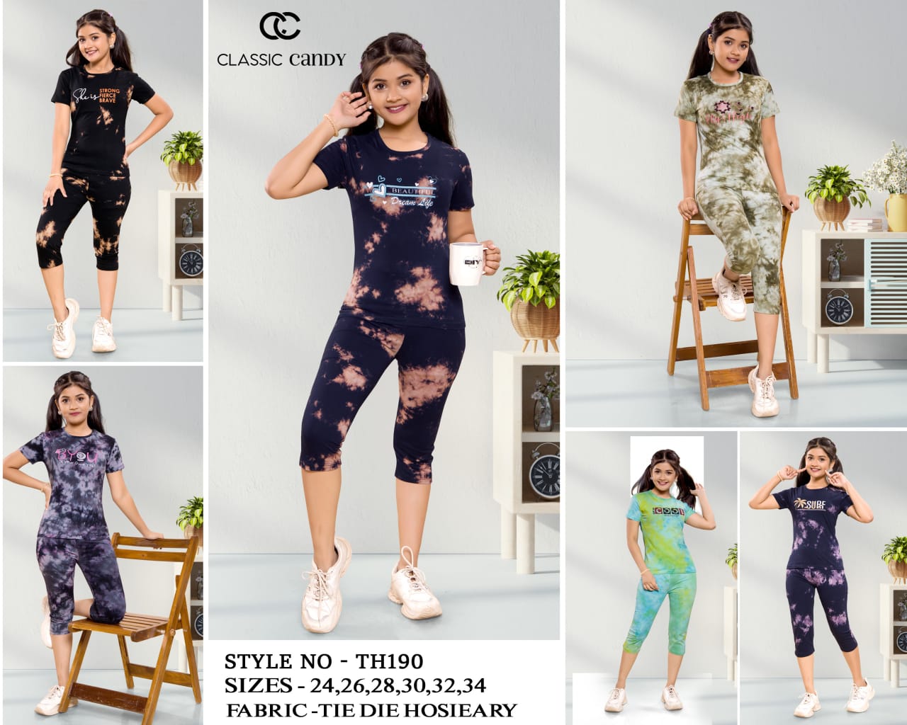 Tie Dye Th190 Classic Candy Tie Dye Girls Capri Night Suits Manufacturer Ahmedabad