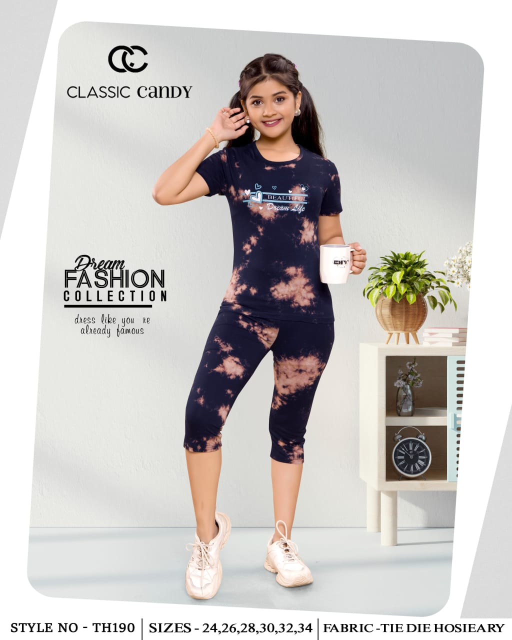 Tie Dye Th190 Classic Candy Tie Dye Girls Capri Night Suits Manufacturer Ahmedabad