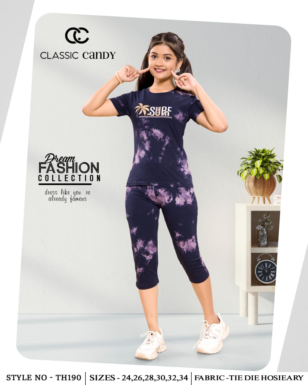 Tie Dye Th190 Classic Candy Tie Dye Girls Capri Night Suits Manufacturer Ahmedabad