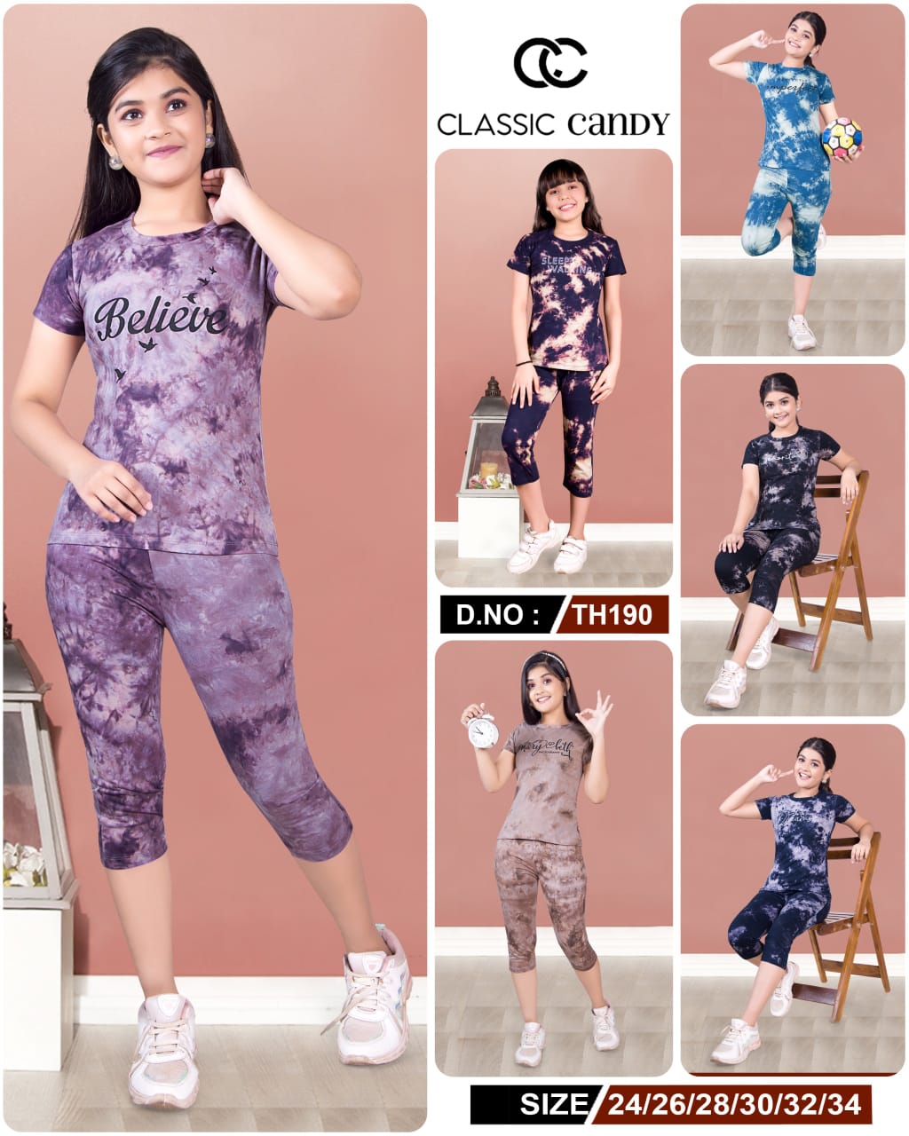 Tie Dye Th 190 Classic Candy Hosiery Girls Capri Night Suits Wholesaler Ahmedabad