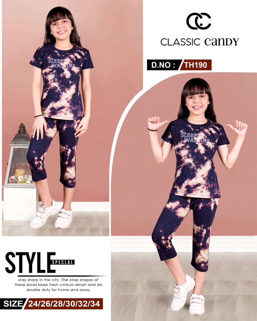 Tie Dye Th 190 Classic Candy Hosiery Girls Capri Night Suits Wholesaler Ahmedabad