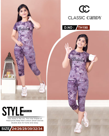 Tie Dye Th 190 Classic Candy Hosiery Girls Capri Night Suits Wholesaler Ahmedabad