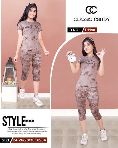 Tie Dye Th 190 Classic Candy Hosiery Girls Capri Night Suits Wholesaler Ahmedabad
