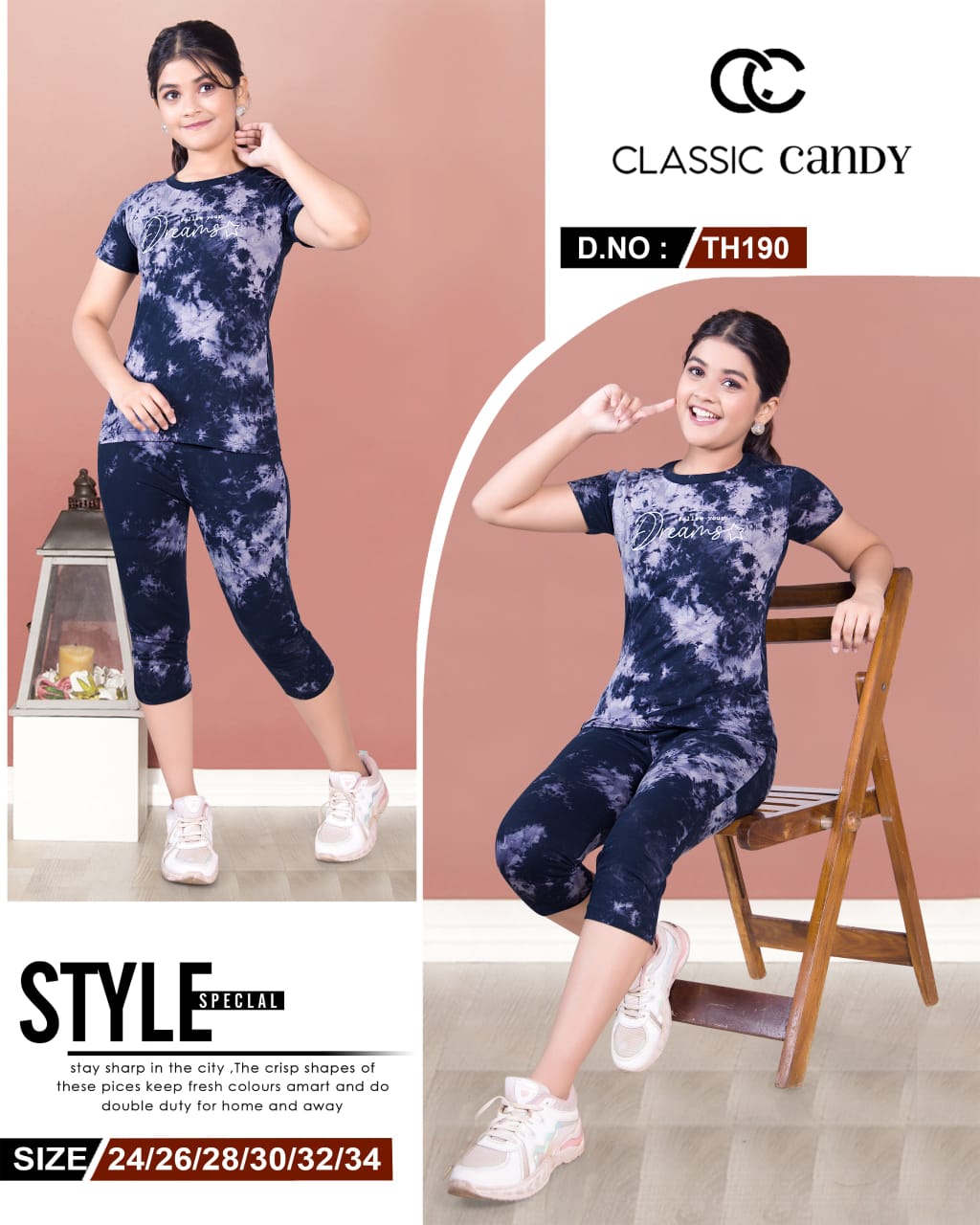 Tie Dye Th 190 Classic Candy Hosiery Girls Capri Night Suits Wholesaler Ahmedabad