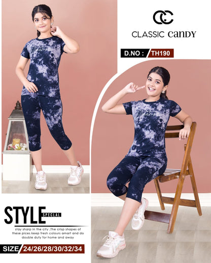 Tie Dye Th 190 Classic Candy Hosiery Girls Capri Night Suits Wholesaler Ahmedabad