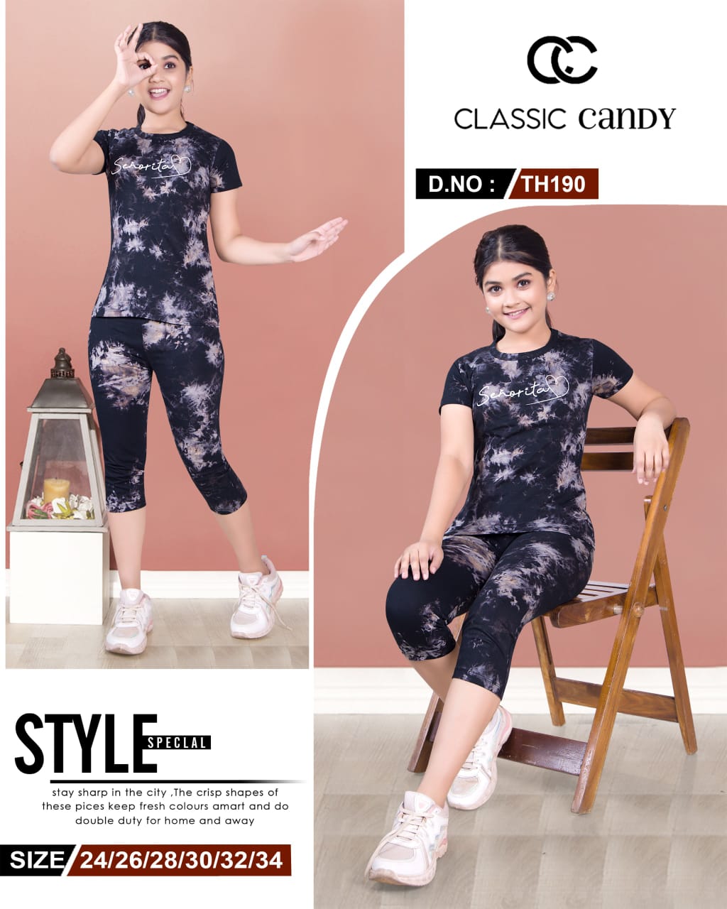 Tie Dye Th 190 Classic Candy Hosiery Girls Capri Night Suits Wholesaler Ahmedabad