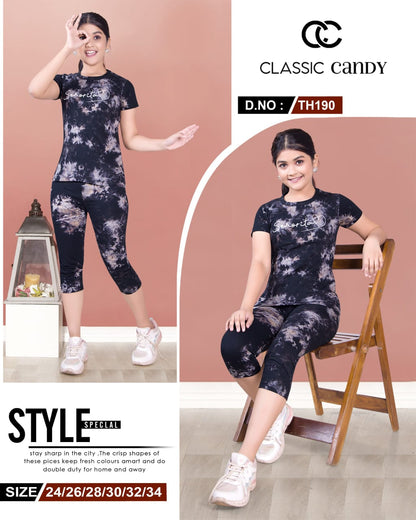 Tie Dye Th 190 Classic Candy Hosiery Girls Capri Night Suits Wholesaler Ahmedabad