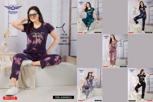 Tie Dye Vol 4509 L Grab It Sinker Pyjama Night Suits Supplier Ahmedabad