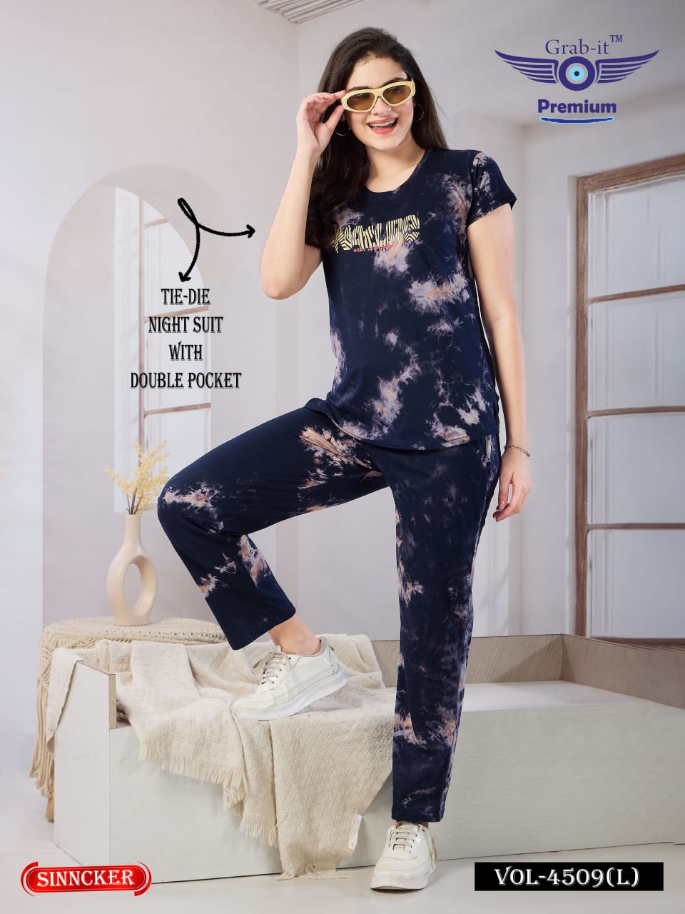 Tie Dye Vol 4509 L Grab It Sinker Pyjama Night Suits Supplier Ahmedabad