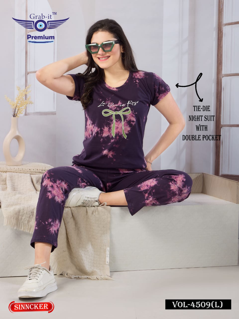 Tie Dye Vol 4509 L Grab It Sinker Pyjama Night Suits Supplier Ahmedabad