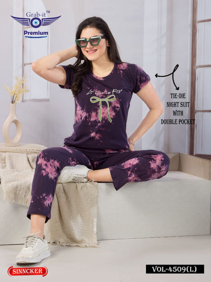 Tie Dye Vol 4509 L Grab It Sinker Pyjama Night Suits Supplier Ahmedabad