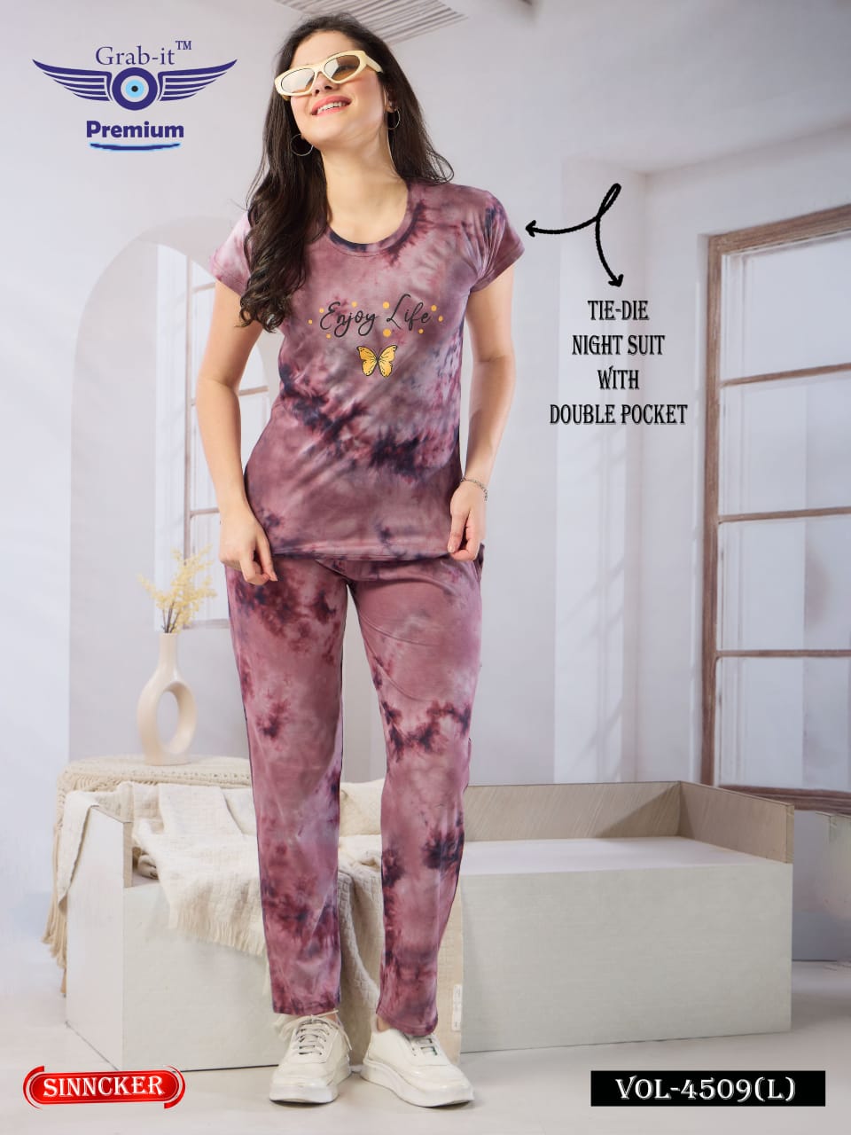 Tie Dye Vol 4509 L Grab It Sinker Pyjama Night Suits Supplier Ahmedabad