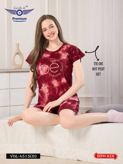 Tie Dye Vol 4515 D Grab It Sinker Shorts Night Suits Wholesale Price