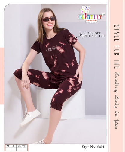 Tie Dye Vol 586 Belly Sinker Capri Night Suits Supplier