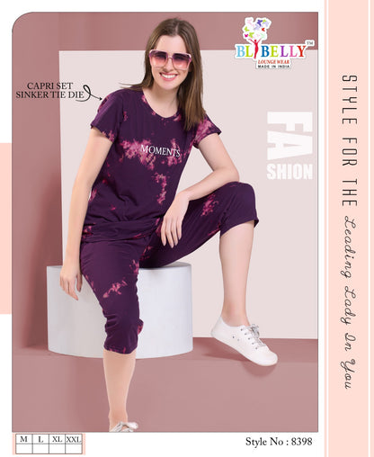 Tie Dye Vol 586 Belly Sinker Capri Night Suits Supplier