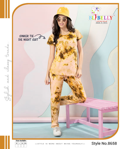 Tie Dye Vol 630 Belly Sinker Pyjama Night Suits Wholesale Rate