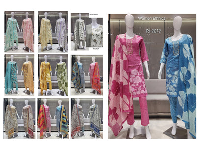 Tie Neck 050425 Women Ethnics Readymade Cotton Pant Suits Wholesale Rate