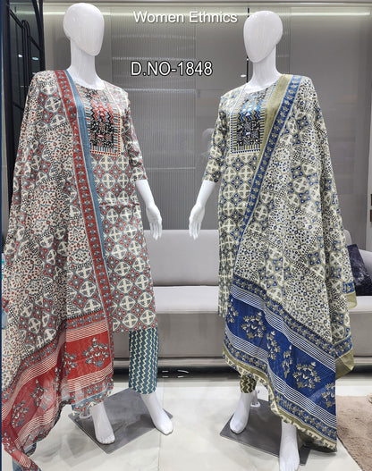 Tie Neck 050425 Women Ethnics Readymade Cotton Pant Suits Wholesale Rate