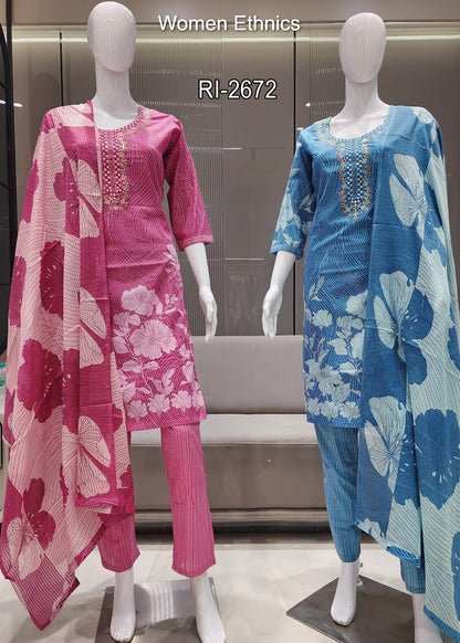 Tie Neck 050425 Women Ethnics Readymade Cotton Pant Suits Wholesale Rate