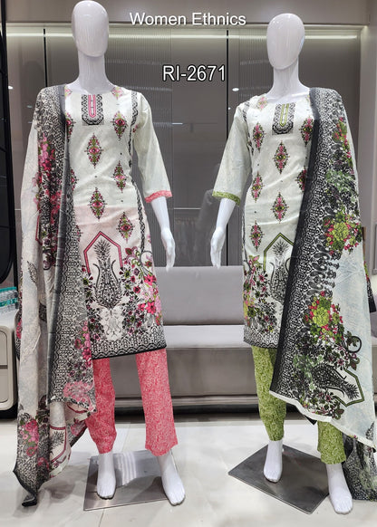 Tie Neck 050425 Women Ethnics Readymade Cotton Pant Suits Wholesale Rate