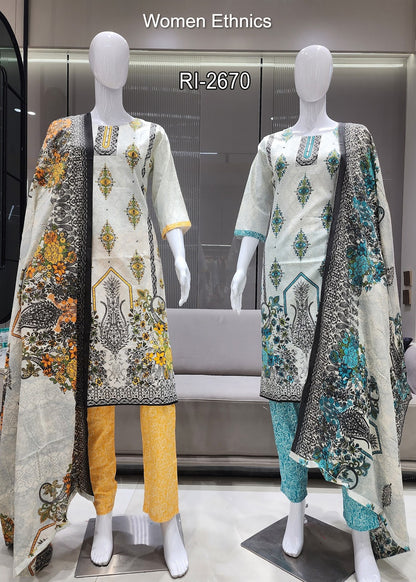 Tie Neck 050425 Women Ethnics Readymade Cotton Pant Suits Wholesale Rate