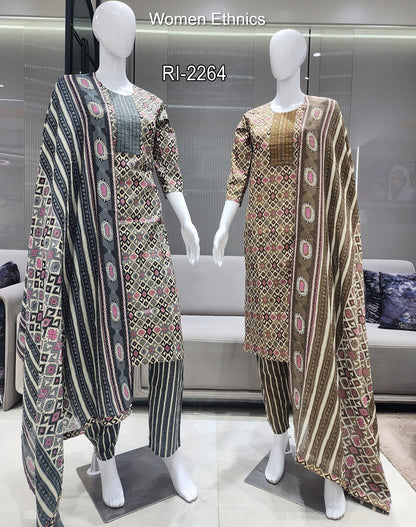 Tie Neck 050425 Women Ethnics Readymade Cotton Pant Suits Wholesale Rate