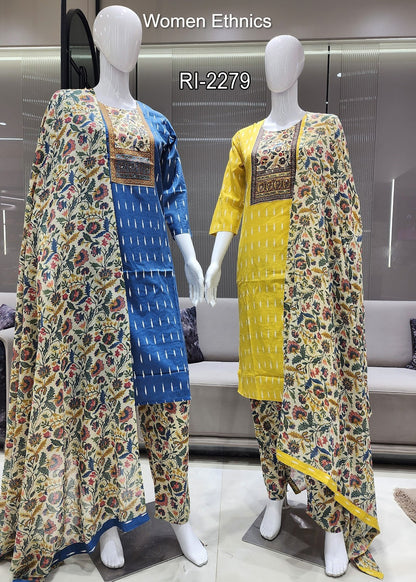 Tie Neck 050425 Women Ethnics Readymade Cotton Pant Suits Wholesale Rate