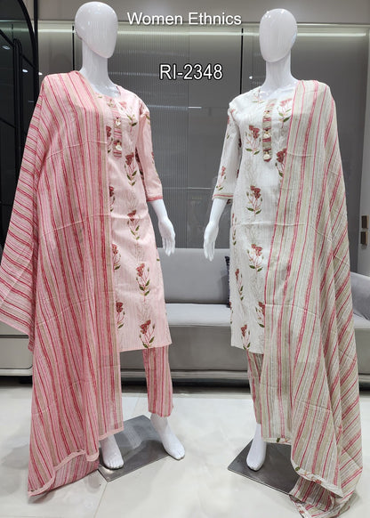 Tie Neck 050425 Women Ethnics Readymade Cotton Pant Suits Wholesale Rate