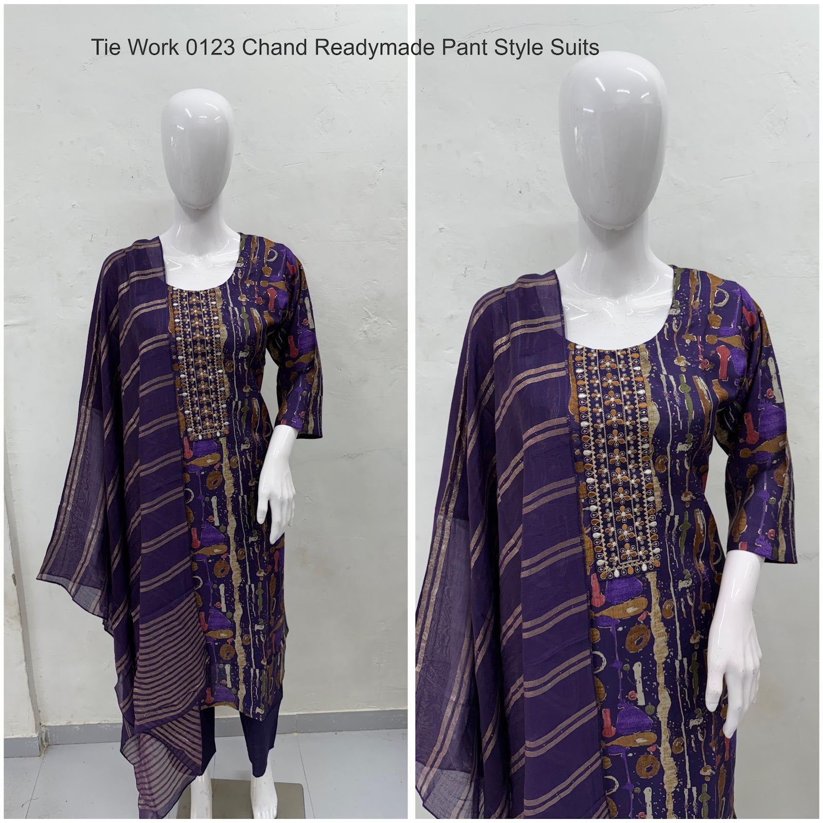 Tie Work 0123 Chand Vetican Silk Readymade Pant Style Suits Supplier Gujarat