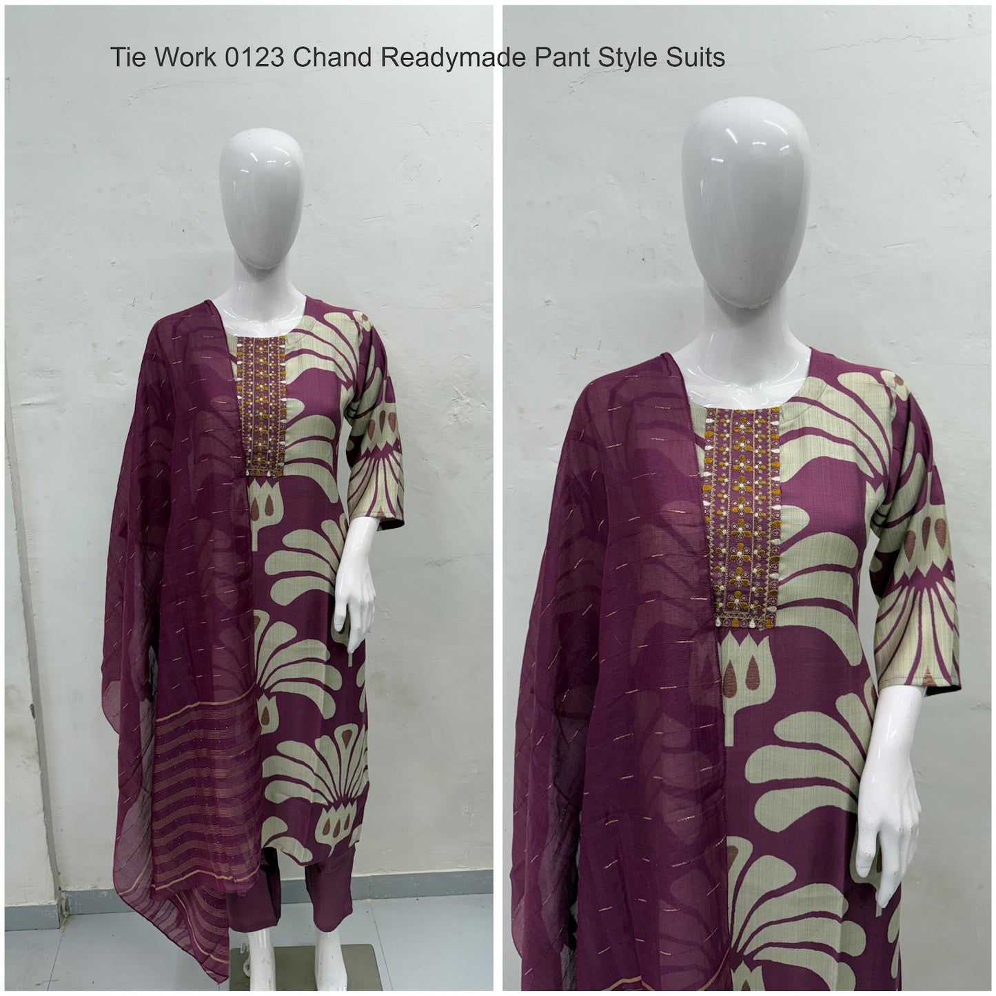 Tie Work 0123 Chand Vetican Silk Readymade Pant Style Suits Supplier Gujarat
