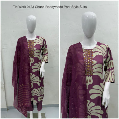 Tie Work 0123 Chand Vetican Silk Readymade Pant Style Suits Supplier Gujarat
