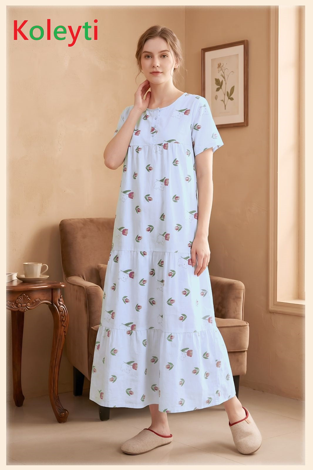 Tiered 1506 Koleyti Cotton Night Gowns Manufacturer