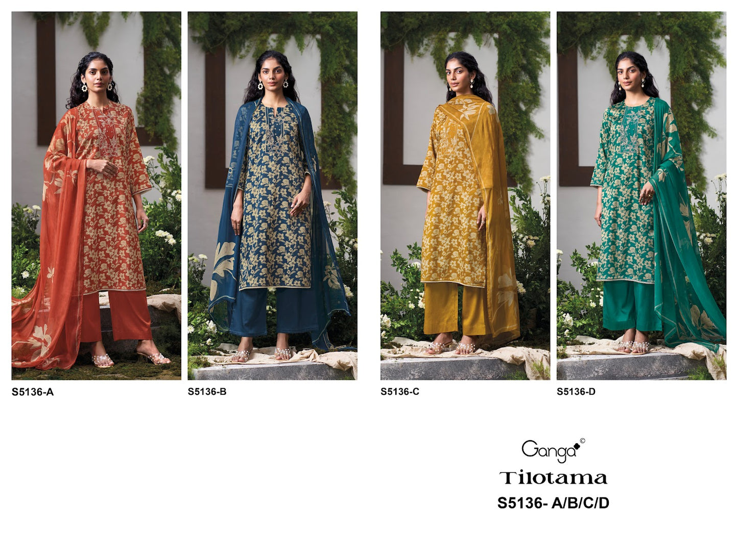 Tilotama S5136 Ganga Cotton Satin Plazzo Style Suits Manufacturer India
