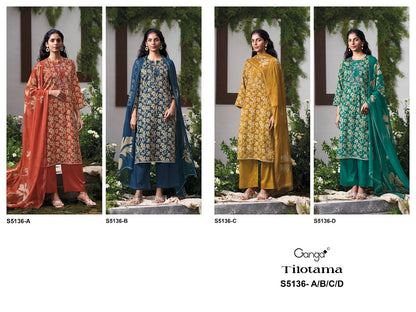 Tilotama S5136 Ganga Cotton Satin Plazzo Style Suits Manufacturer India