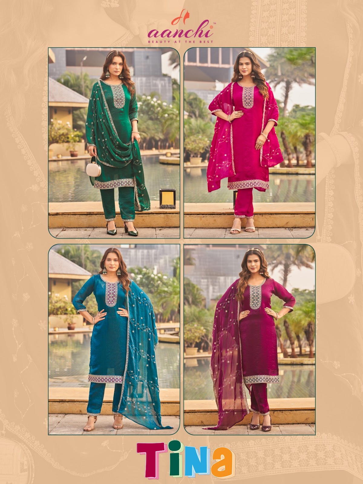 Tina Aanchi Satin Readymade Pant Style Suits Wholesale