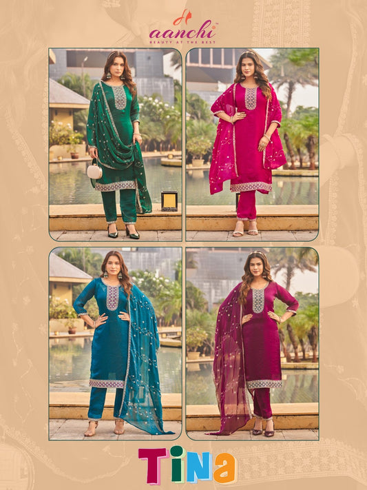 Tina Aanchi Satin Readymade Pant Style Suits Wholesale