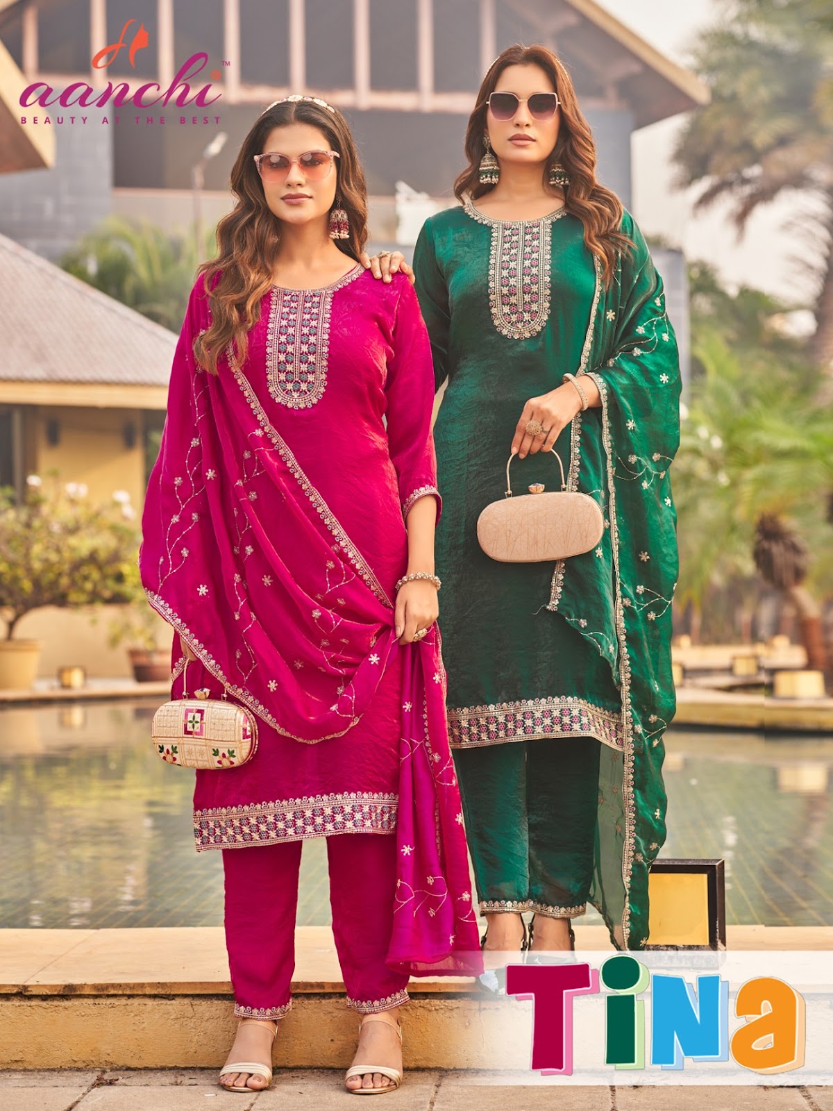 Tina Aanchi Satin Readymade Pant Style Suits Wholesale