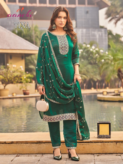 Tina Aanchi Satin Readymade Pant Style Suits Wholesale