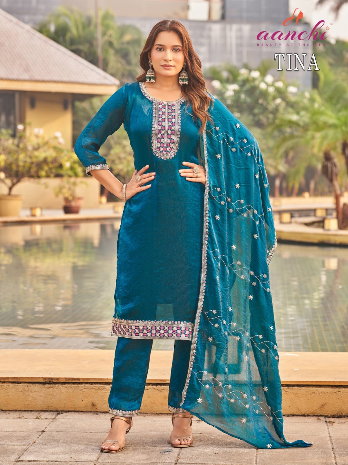 Tina Aanchi Satin Readymade Pant Style Suits Wholesale