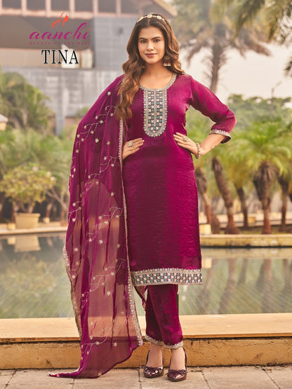 Tina Aanchi Satin Readymade Pant Style Suits Wholesale
