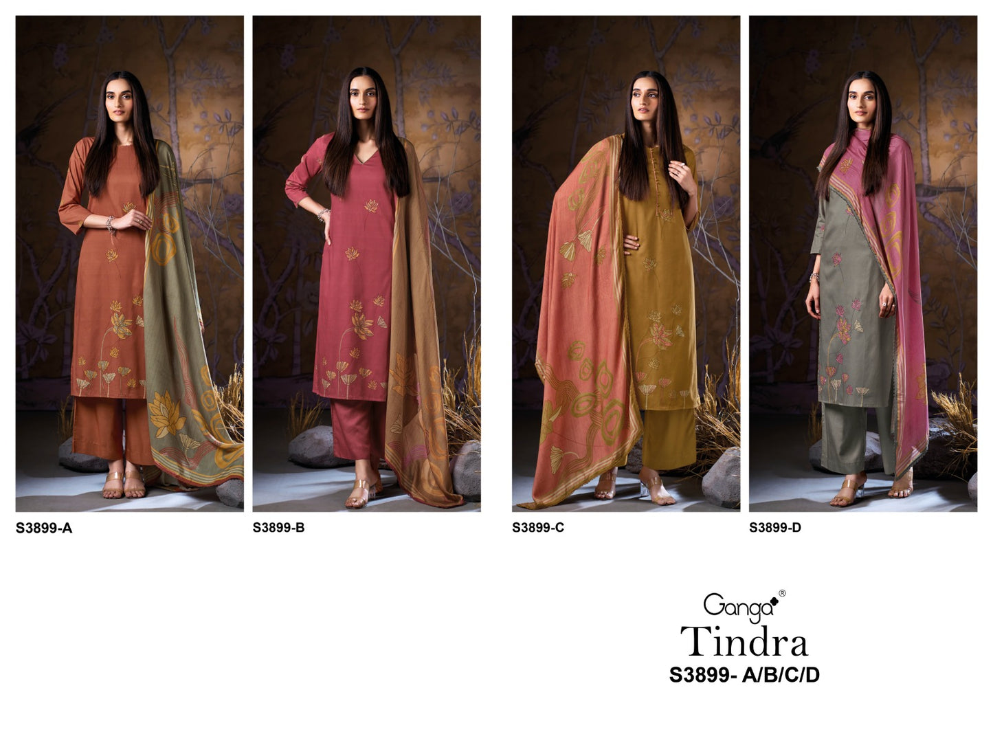 Tindra 3899 Ganga Premium Plazzo Style Suits Wholesale Rate