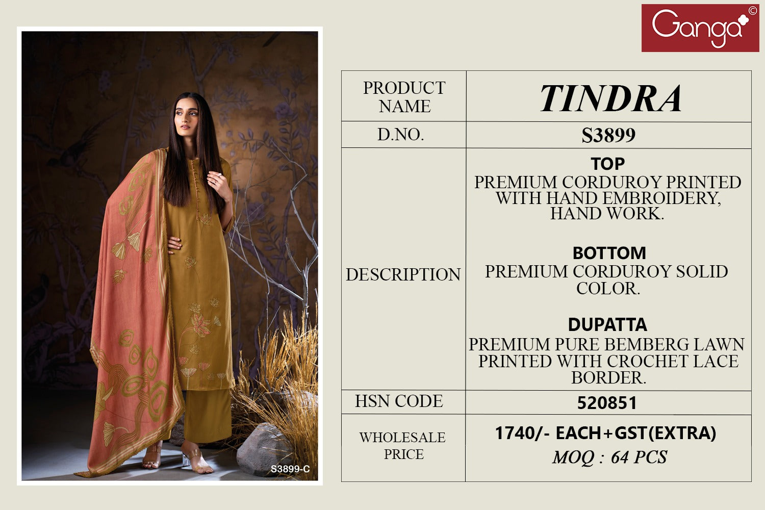 Tindra 3899 Ganga Premium Plazzo Style Suits Wholesale Rate