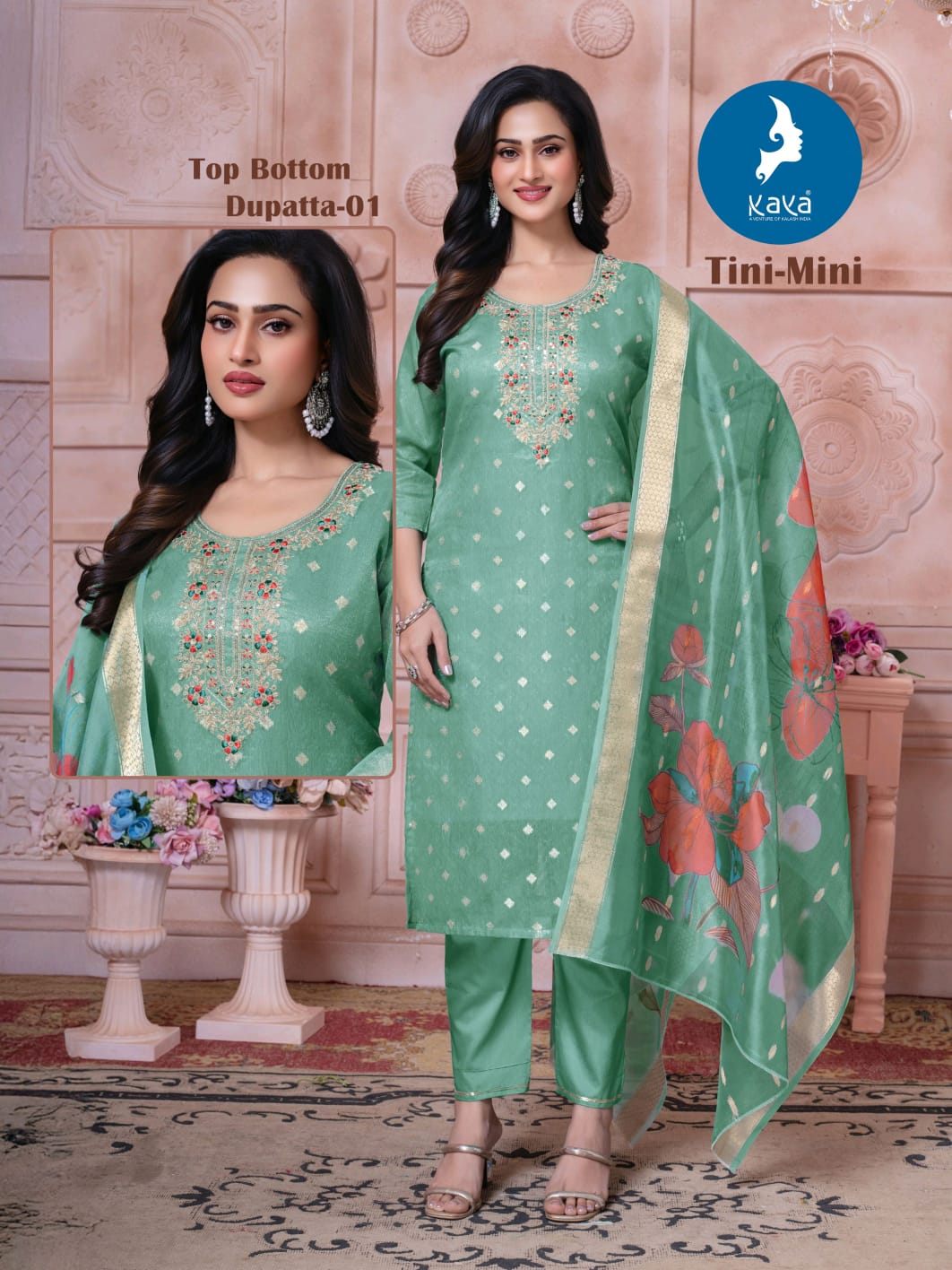 Tini Mini Kaya Trends Jacquard Readymade Pant Style Suits Supplier Ahmedabad