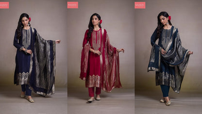 Tiqum Naariti Silk Jacquard Pant Style Suits Wholesale Price