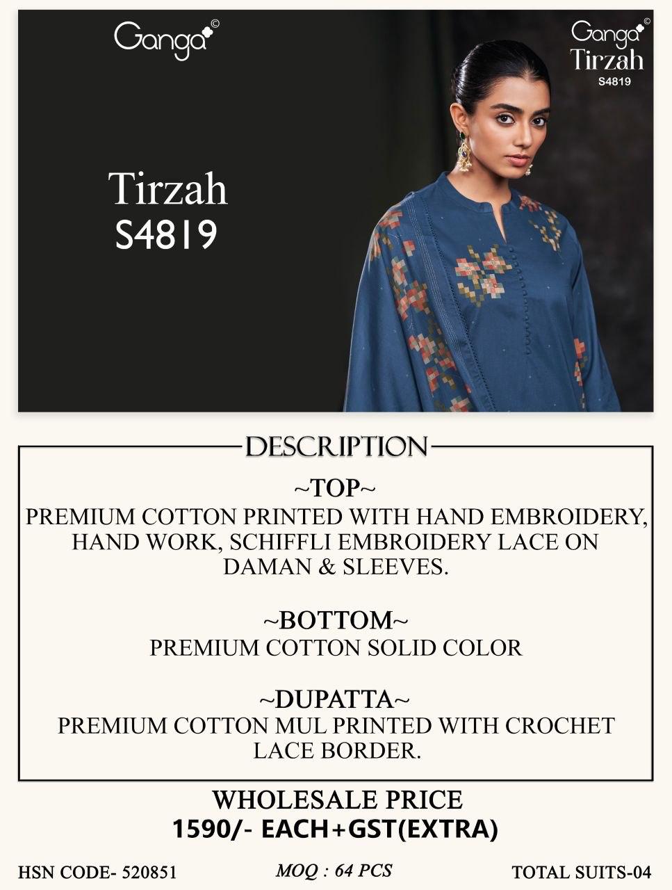 Tirzah S4819 Ganga Cotton Plazzo Style Suits Wholesale Price
