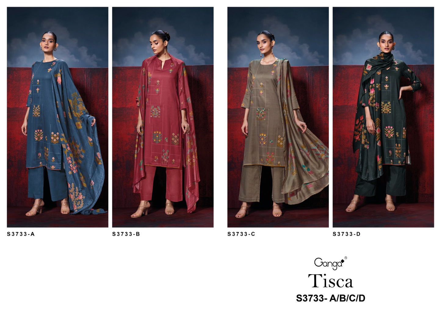 Tisca 3733 Ganga Premium Cotton Pant Style Suits Manufacturer Ahmedabad