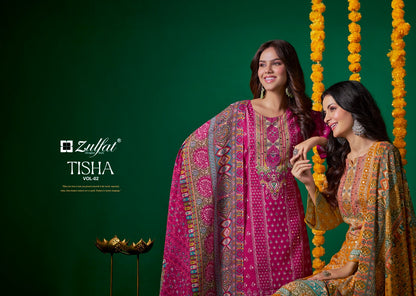 Tisha Vol 2 Zulfat Designer Viscose Simmer Karachi Salwar Suits Wholesale Price