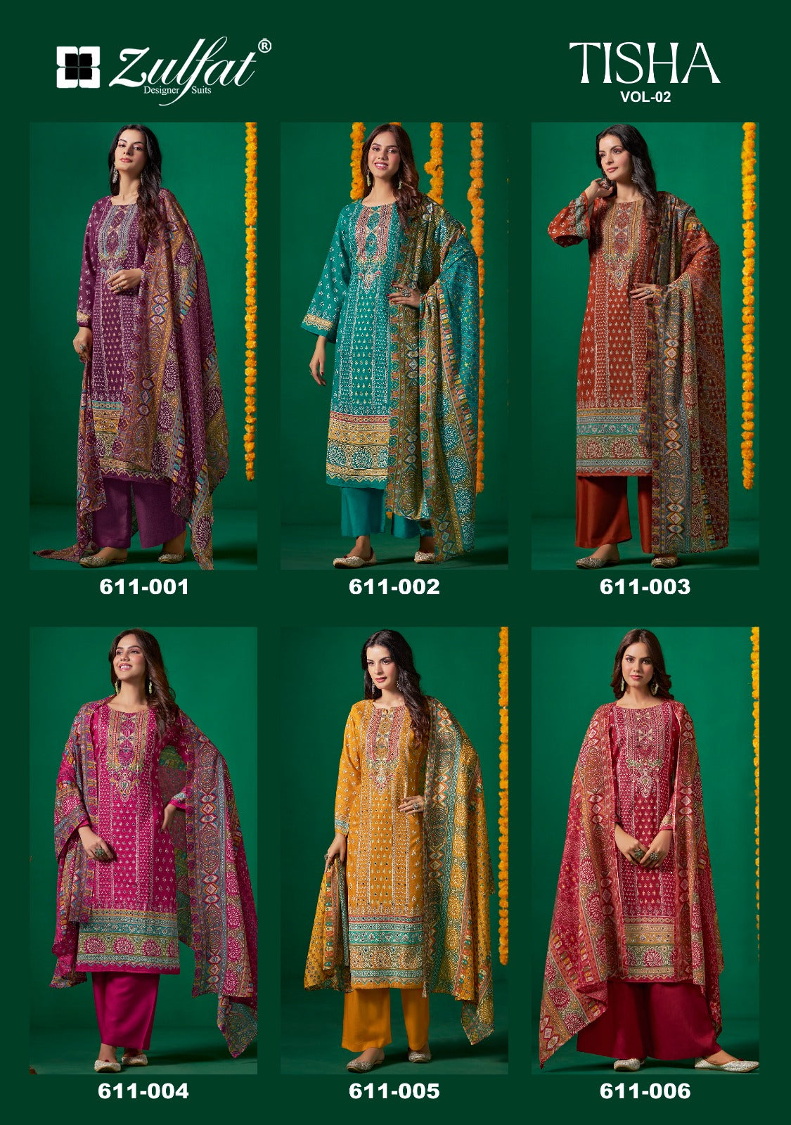 Tisha Vol 2 Zulfat Designer Viscose Simmer Karachi Salwar Suits Wholesale Price